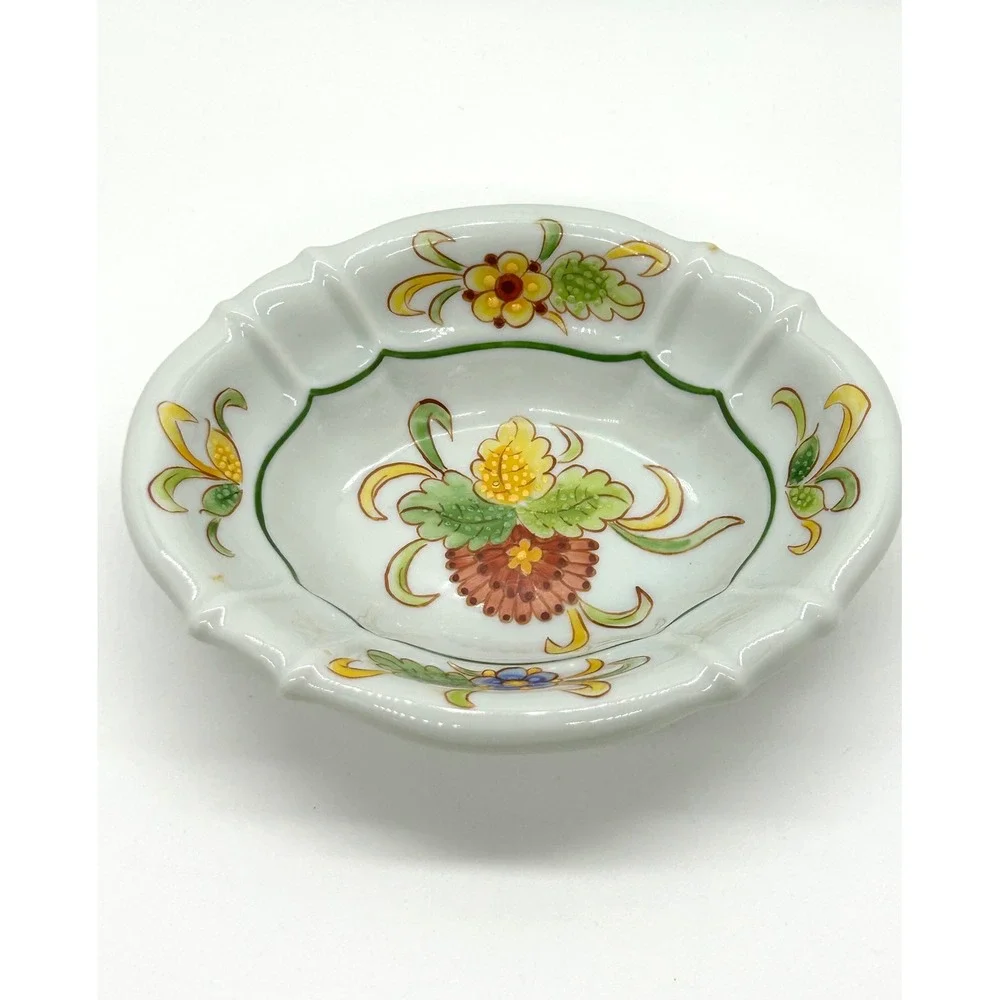 Sherle‎ Wagner Italy Hand Painted Floral Porcelain Scalloped Soap Trinket Dish
